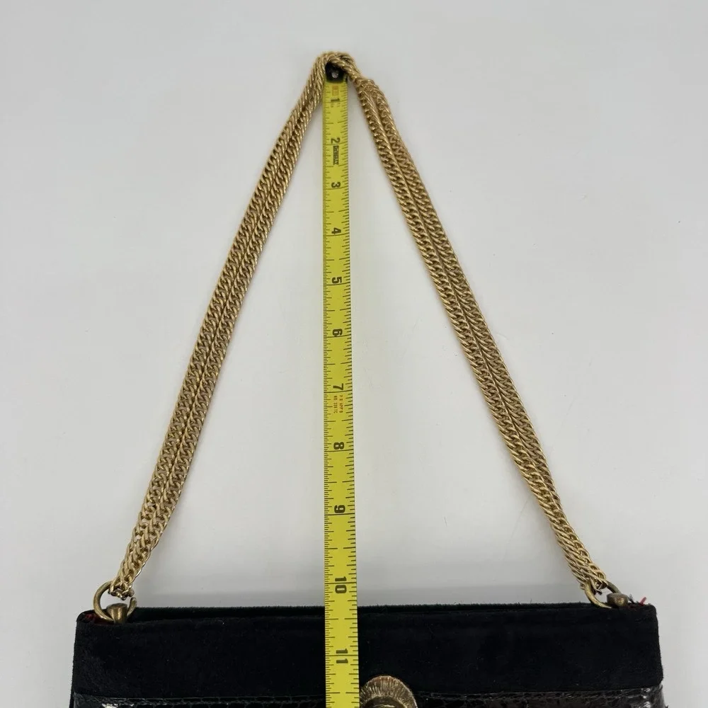 Vintage Ruth Saltz Handbag Purse Suede‎ Snake Print Trim Black Cougar Chain